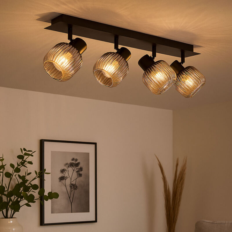 foto del prodotto faretto da soffitto a 4 fiamme lampada da soggiorno plafoniera in vetro fum lampada da soffitto regolabile, 4x e14, lxh 69,5 x 13,7 cm