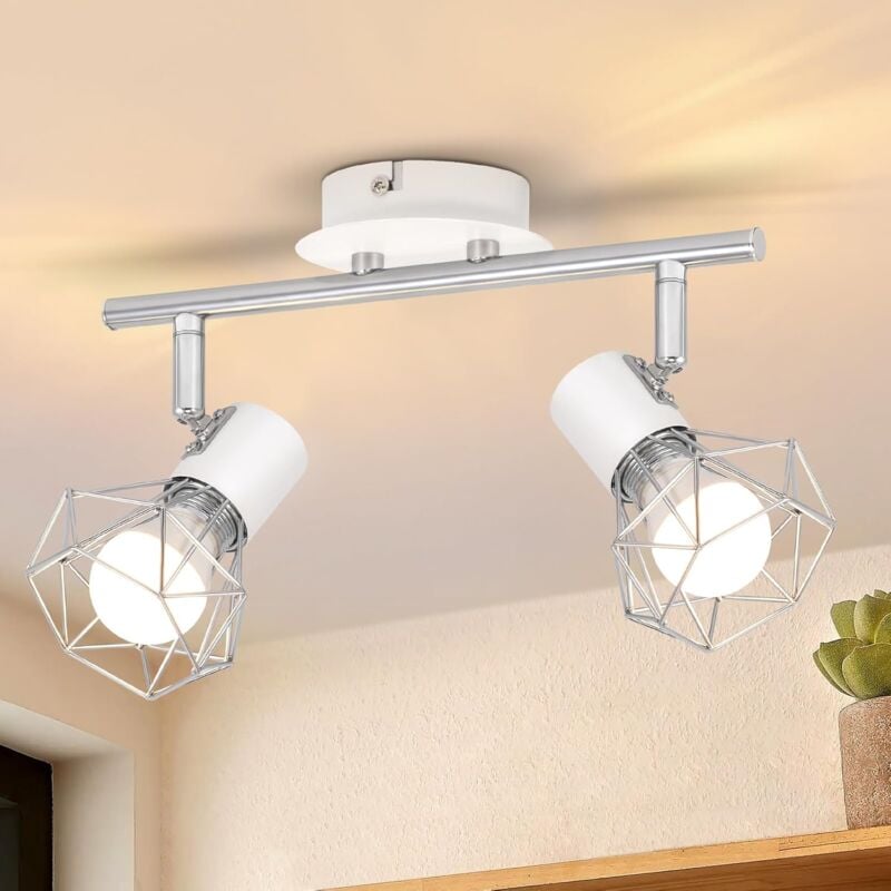 foto del prodotto faretto da soffitto bianca soggiorno sala da pranzo illuminazione retr gabbia faretto orientabile 2x prese e14 350 rotante 90 girevole lampada