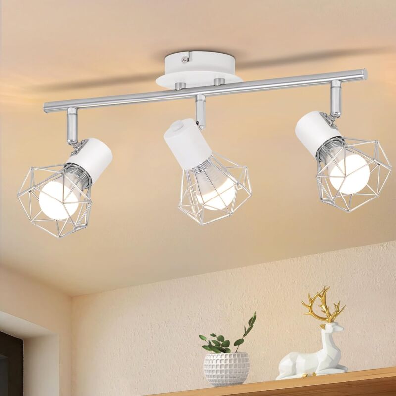 foto del prodotto faretto da soffitto bianca soggiorno sala da pranzo illuminazione retr gabbia faretto regolabile 3x prese e14 350 rotante 90 girevole lampada