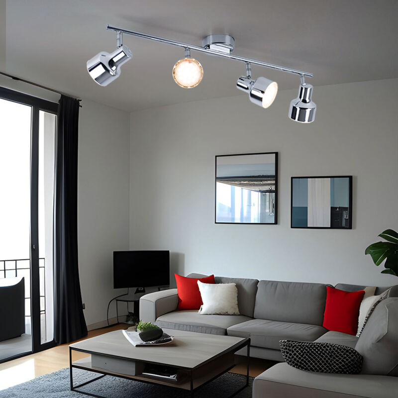 foto del prodotto faretto da soffitto faretti led orientabili da soffitto lampada da soffitto cromata 4 fiamme, metallo acrilico, 4x 4w 320lm bianco caldo, lxh 60x12 cm