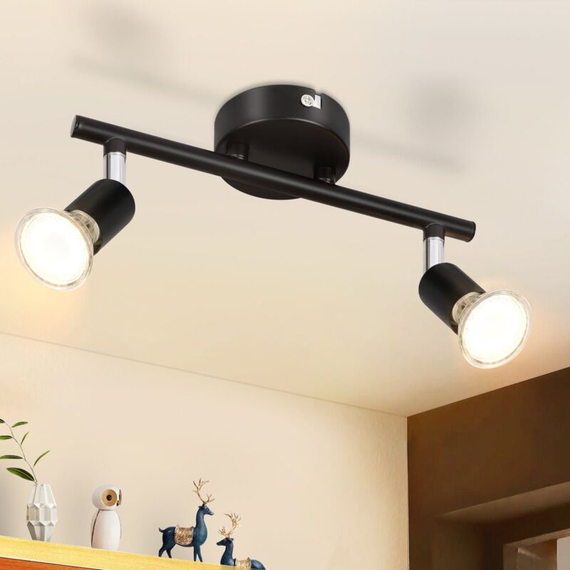 foto del prodotto faretto da soffitto faretto da soffitto 2 fiamme nero moderna plafoniera gu10, orientabile 350 , senza lampadina, soggiorno camera da letto