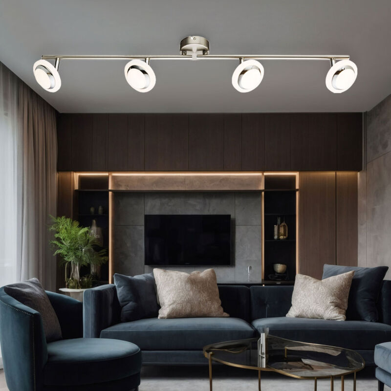 foto del prodotto faretto da soffitto faretto lampada da soffitto orientabile a led lampada da soggiorno, faretti mobili, metallo nichel cromo opaco, plastica satinata, 4x 4w 4x 280lm bianco caldo, lxh 80 x 13,5 cm