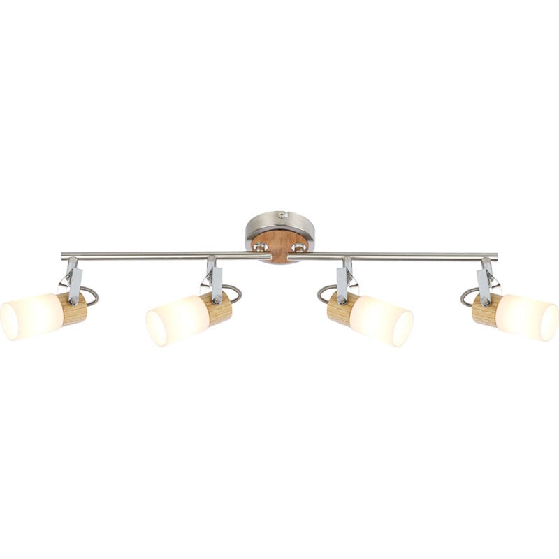 foto del prodotto faretto da soffitto in legno, faretto da soggiorno, 4 faretti mobili in metallo, legno, argento, marrone opale, 4 led da 4 watt, 400 lumen, bianco
