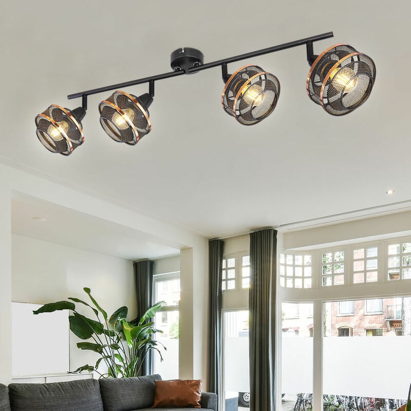 foto del prodotto faretto da soffitto, lampada da soggiorno, strip spot, plafoniera, faretto, faretti orientabili, metallo, color oro nero, design a griglia, 4x e14,