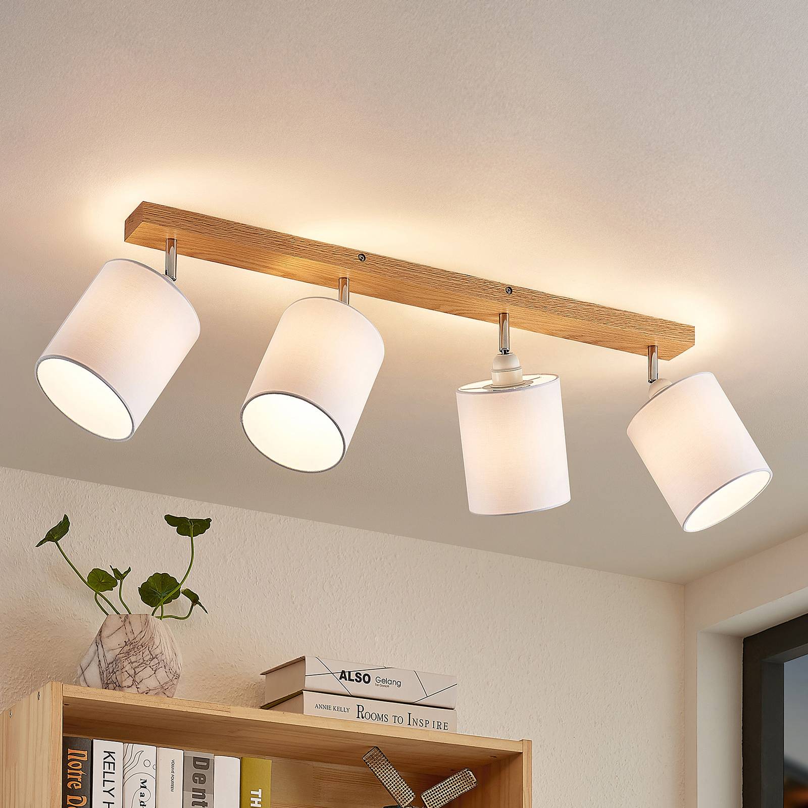foto del prodotto faretto da soffitto lindby imarin, 81 cm, bianco, a 4 luci, legno