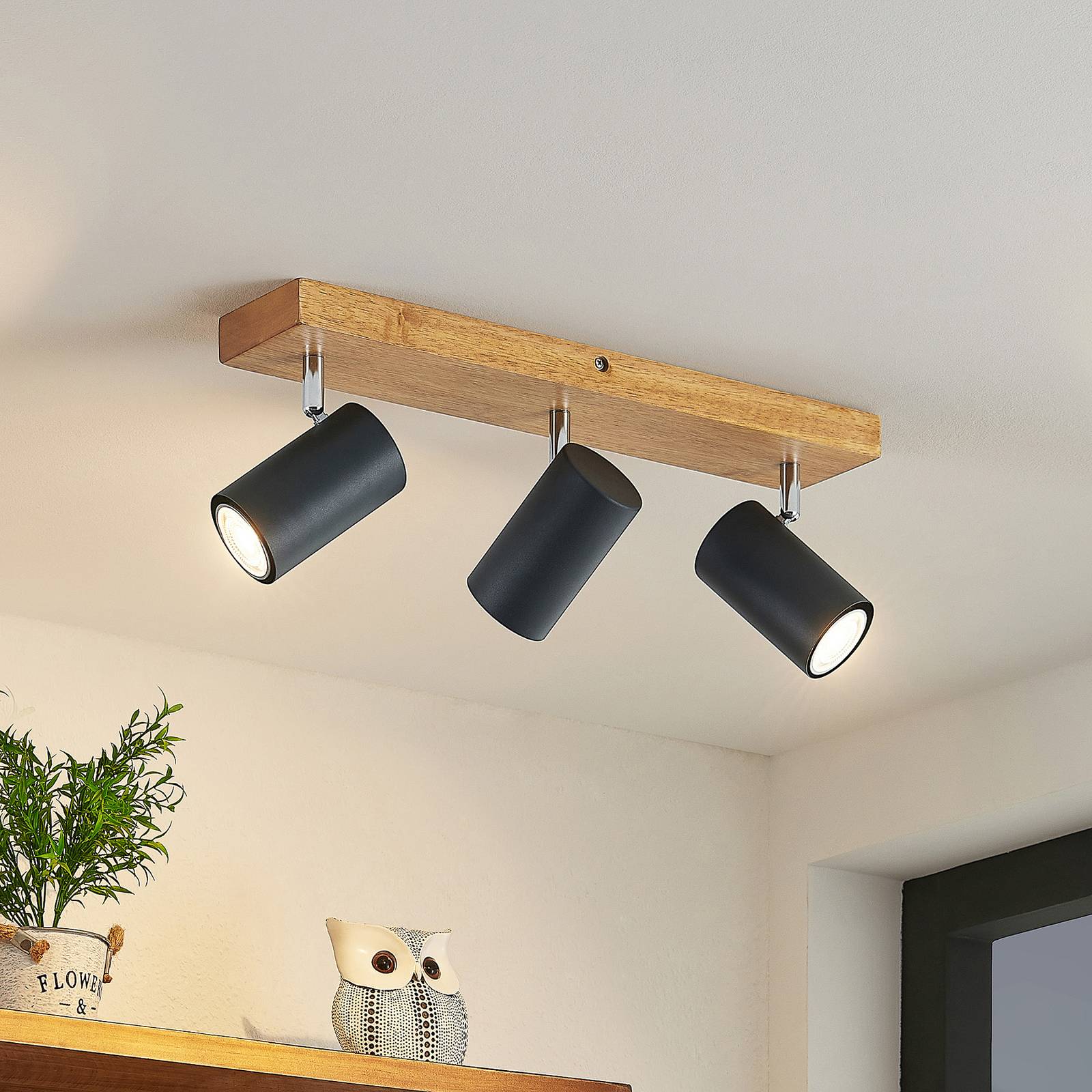foto del prodotto faretto da soffitto lindby maniva, 44 cm, a 3 luci, nero, gu10