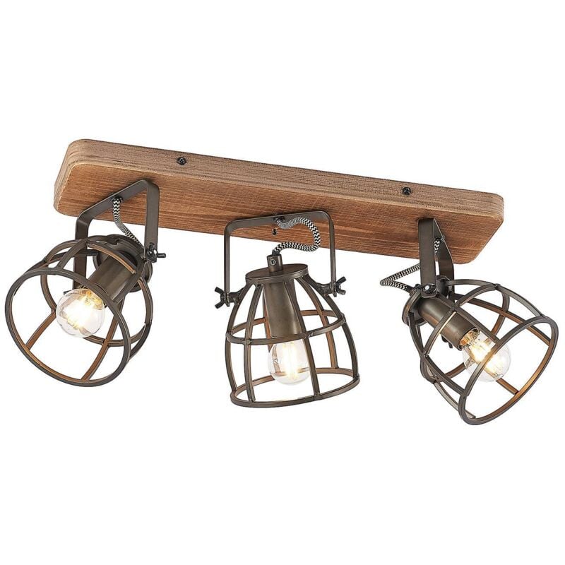 foto del prodotto faretto da soffitto lindby rutger, 52 cm, a 3 luci, legno, gabbia, e14