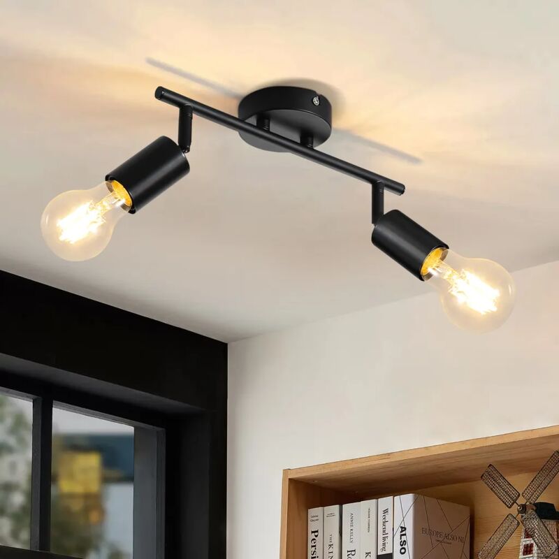 foto del prodotto faretto da soffitto nero 2 fiamme faretto da soffitto e27 industriale vintage, orientabile, led cambiabile, cucina corridoio soggiorno camera da