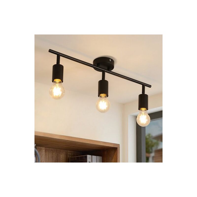 foto del prodotto faretto da soffitto nero 3 fiamme faretto da soffitto e27 industriale vintage, orientabile, led cambiabile, cucina corridoio soggiorno camera da