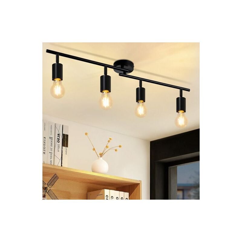 foto del prodotto faretto da soffitto nero 4 fiamme faretto da soffitto e27 industriale vintage, orientabile, led cambiabile, cucina corridoio soggiorno camera da