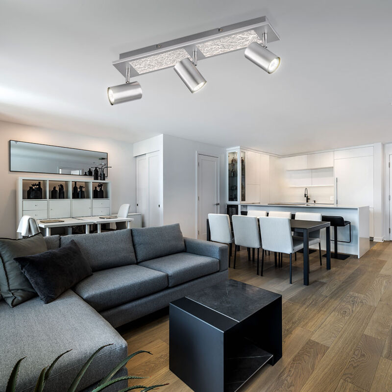 foto del prodotto faretto da soffitto orientabile faretti da soffitto argento gu10 plafoniera con 3 fiamme, metallo cromato, 3 prese gu10, lxpxa 55,5x9x17 cm wofi 11591