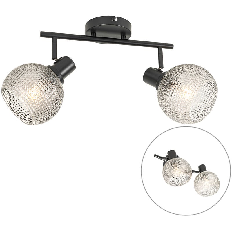 foto del prodotto faretto da soffitto parete chico design vetro,acciaio nero trasparente oblungo max. 2 x watt qazqa