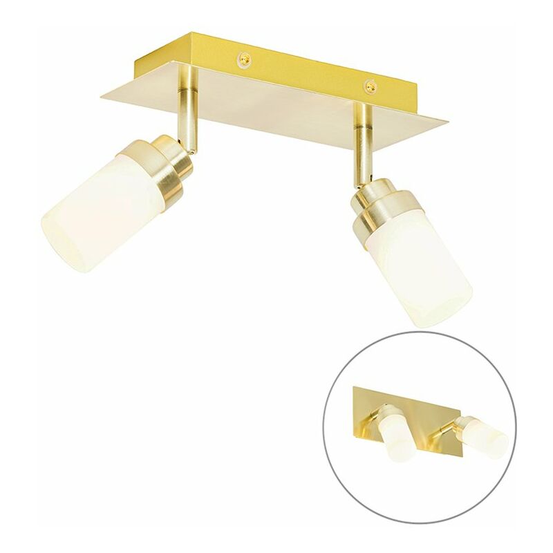 foto del prodotto faretto da soffitto parete japie moderno acciaio,vetro oro ottone bianco allungato max. 2 x watt qazqa