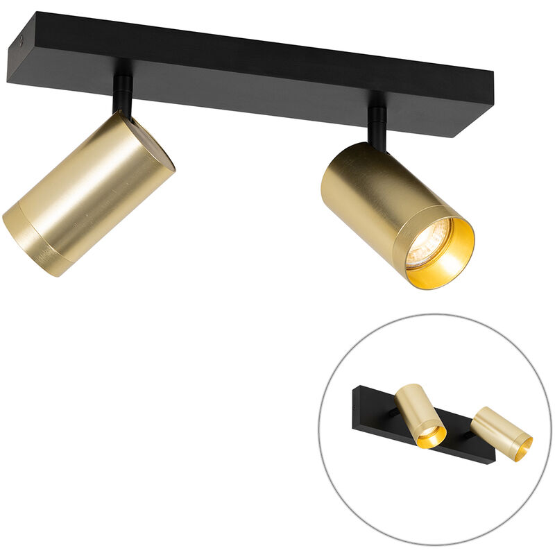 foto del prodotto faretto da soffitto parete jeana luxe moderno alluminio,acciaio ottone nero oblungo max. 2 x watt qazqa