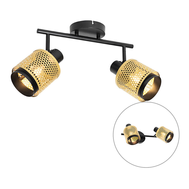foto del prodotto faretto da soffitto parete kayden industriale acciaio oro ottone nero oblungo max. 2 x watt qazqa