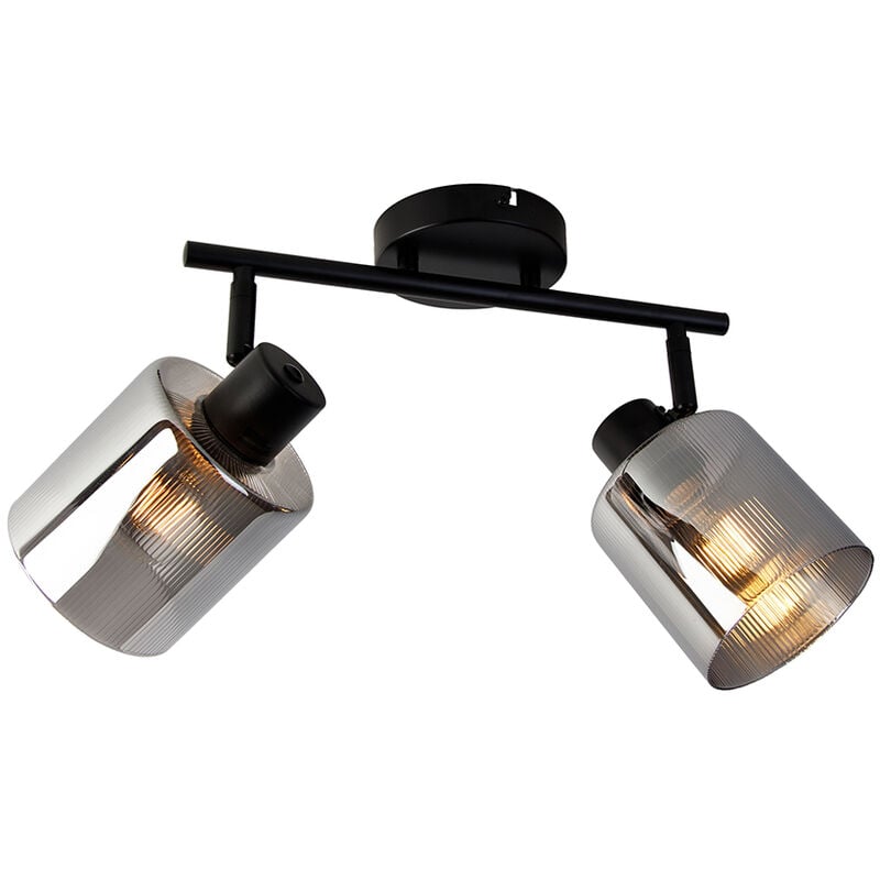 foto del prodotto faretto da soffitto parete laura - art d co - vetro,acciaio - grigio nero - oblungo max. 2 x watt - qazqa