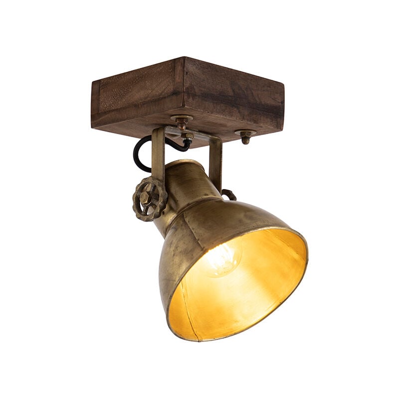 foto del prodotto faretto da soffitto parete mangoes industriale acciaio,legno bronzo marrone quadrato tondo e27 max. 1 x 4.9 watt qazqa
