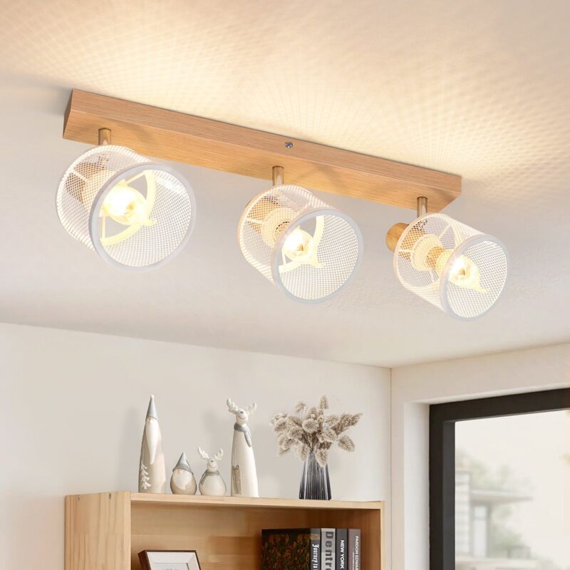 foto del prodotto faretto da soffitto plafoniera in legno bianco e14 plafoniera orientabile 350 3 lampadine max 25w lampada moderna da soggiorno per soggiorno
