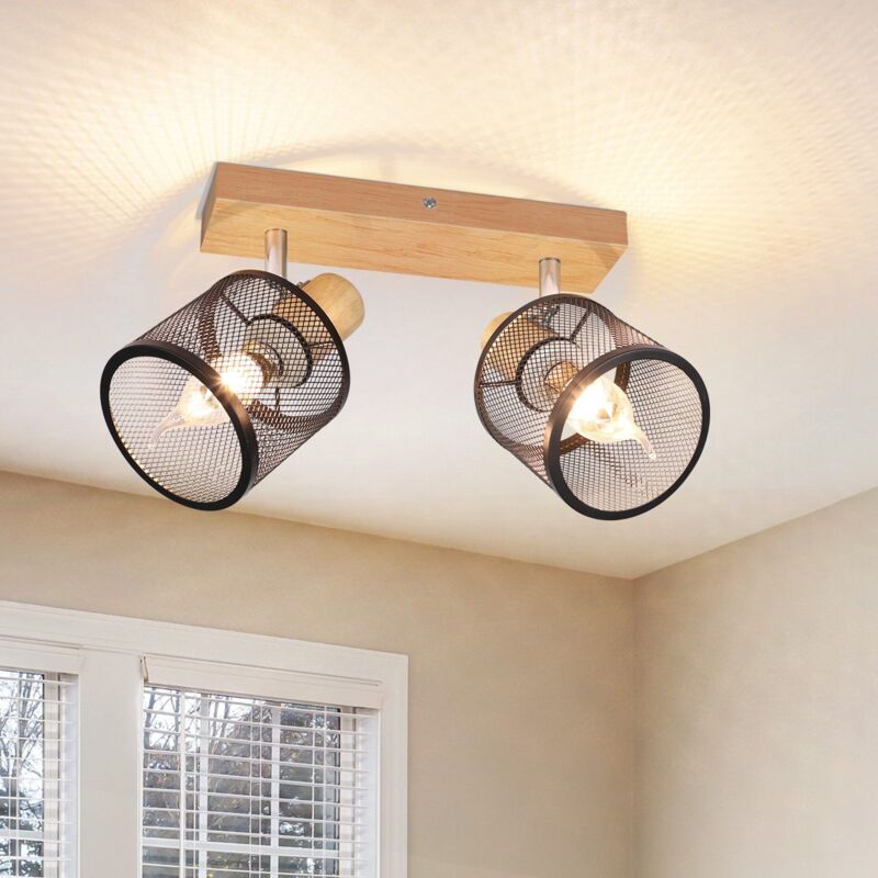 foto del prodotto faretto da soffitto plafoniera in legno nero e14 plafoniera orientabile 350 2 lampadine max 25w lampada moderna da soggiorno per soggiorno camera