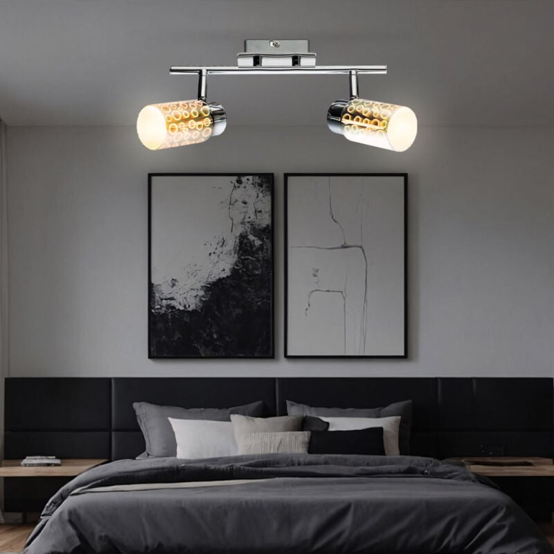 foto del prodotto faretto da soffitto plafoniera led effetto 3d lampada da soggiorno plafoniera a 2 luci, vetro cromato, 2x 4w 2x 400lm bianco caldo, lxh 30x15 cm