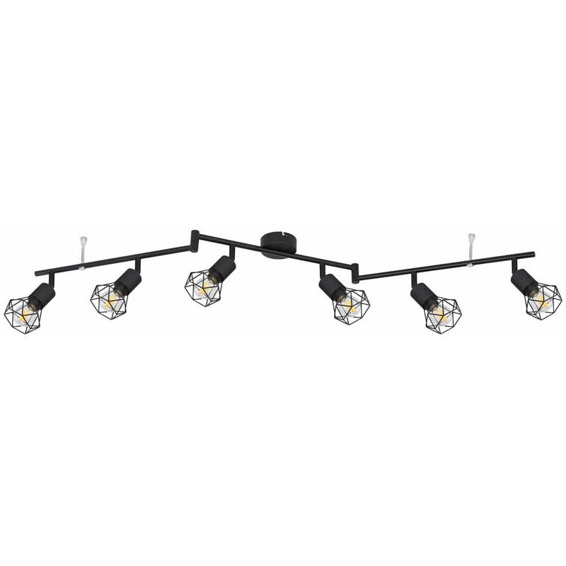foto del prodotto faretto da soffitto retr plafoniera 6 fiamme barra spot in metallo nero, spot mobili, rete metallica nera, 6 prese e14, lxh 120 x 22 cm