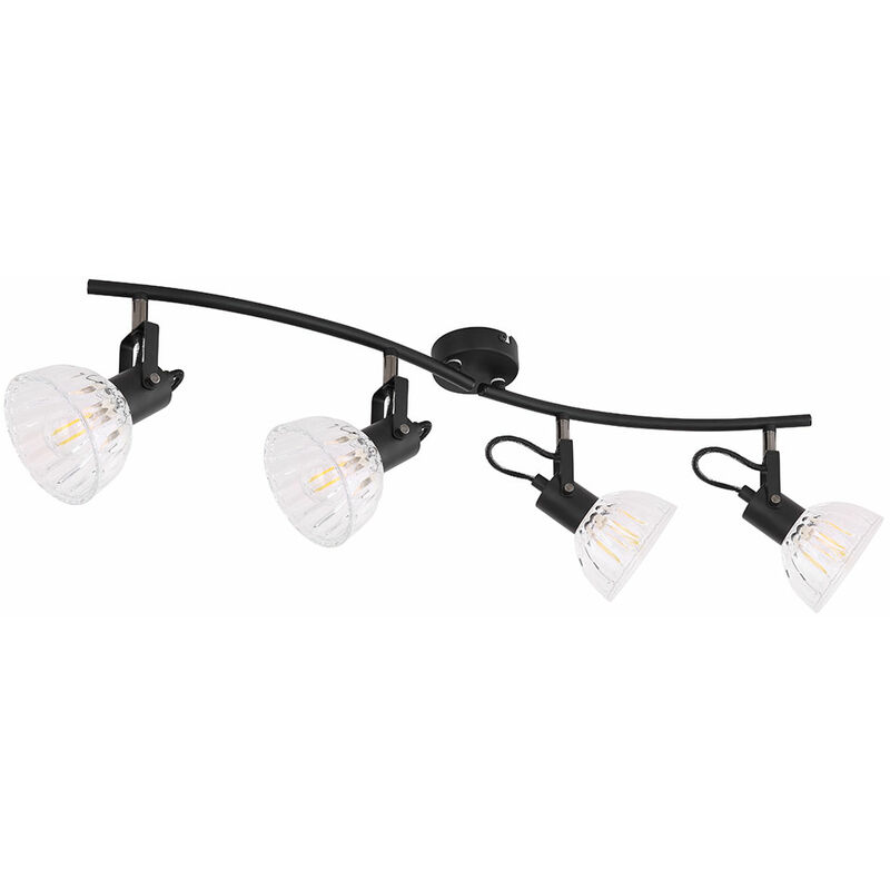 foto del prodotto faretto da soffitto spot bar nero plafoniera 4 fiamme lampada da soffitto soggiorno, faretti orientabili, metallo vetro, 4x e14, lxh 70 x 18 cm