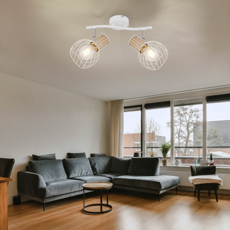 foto del prodotto faretto da soffitto vintage plafoniera faretto a 2 luci in metallo bianco con faretti orientabili, rete metallica retr , 2x prese e27, lxpxh