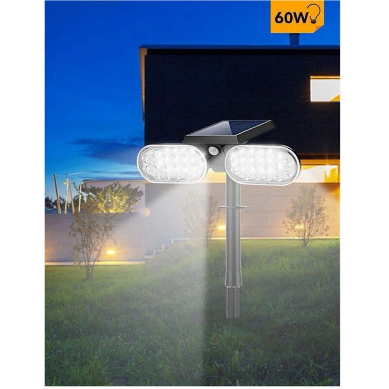 foto del prodotto faretto doppio a led snodabile ricaricabile pannello solare picchetto yh0518-pir - -bianco freddo - - trade shop traesio