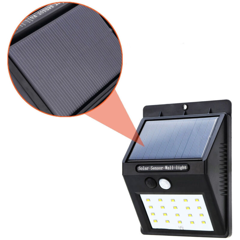 foto del prodotto faretto faro 20 led con pannello solare sensore di movimento e crepuscolare trade shop traesio
