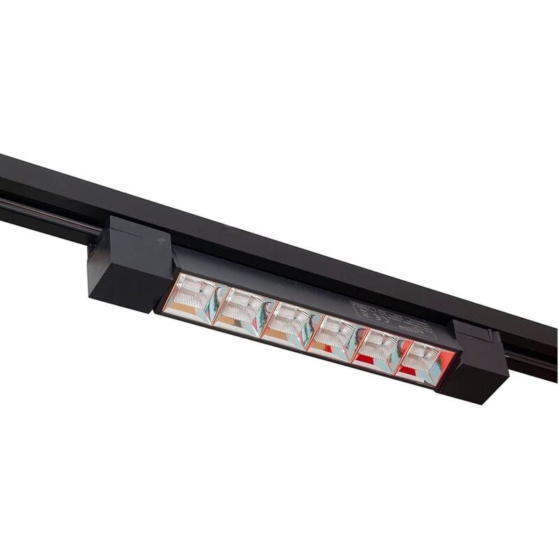 foto del prodotto faretto faro barra led 12w nero per binario monofase orientabile proiettore bianco freddo