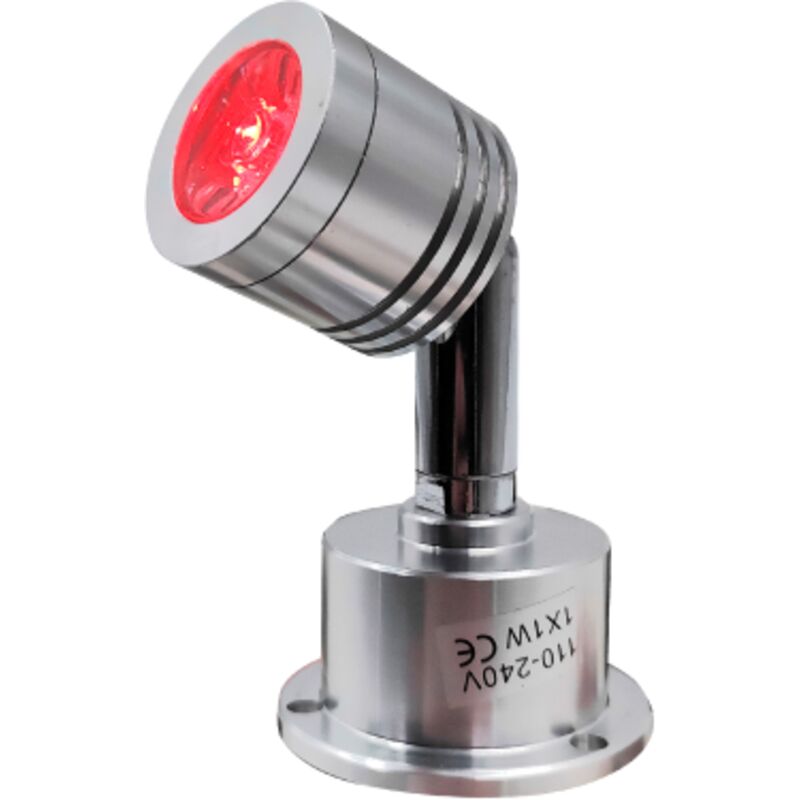 foto del prodotto faretto faro in alluminio cromato 1w a led luce colore rosso per vetrine armadi uffici camerini faretti
