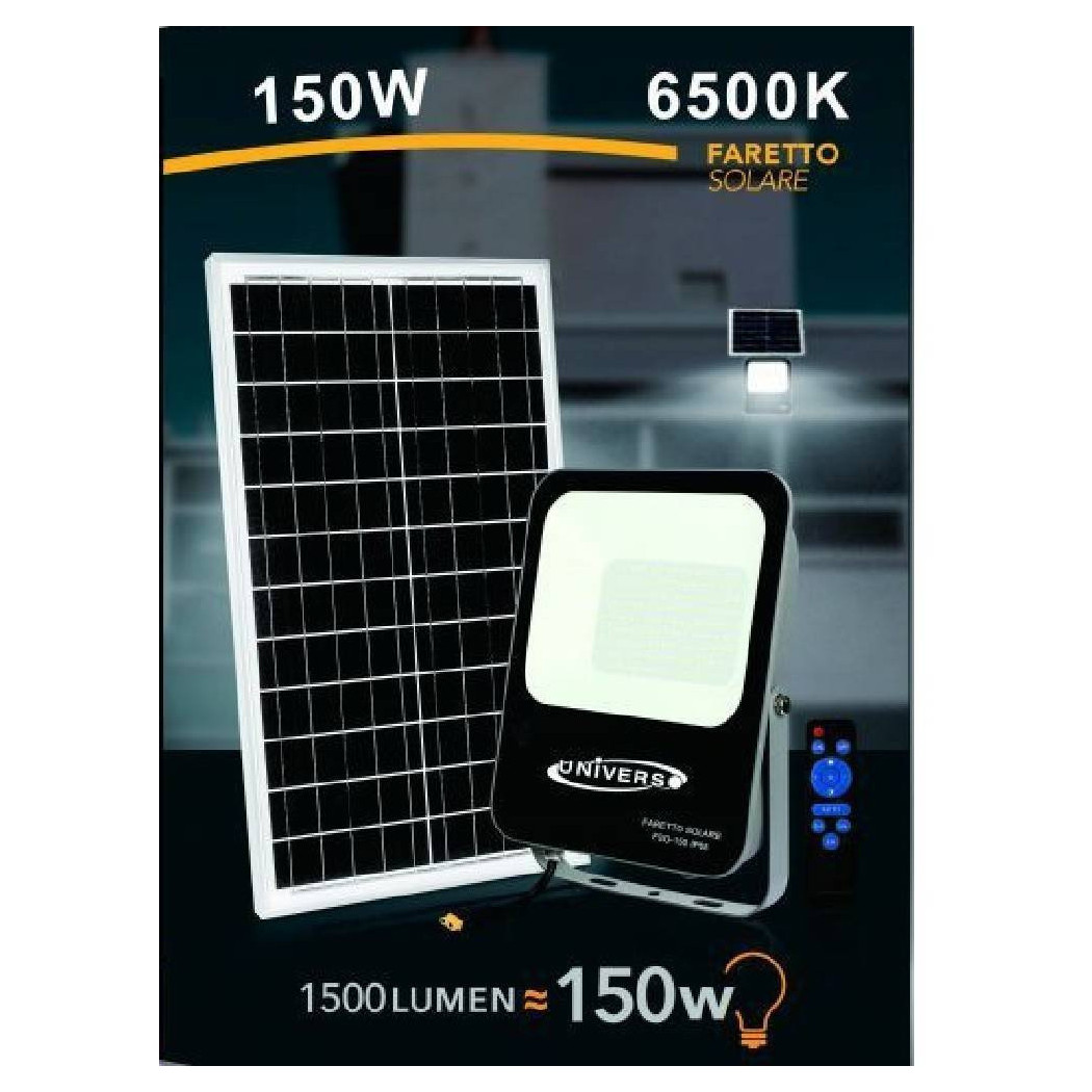 foto del prodotto faretto faro led solare 150 watt con telecomando ip65 luce fredda 6500k fso 150w trade shop traesio
