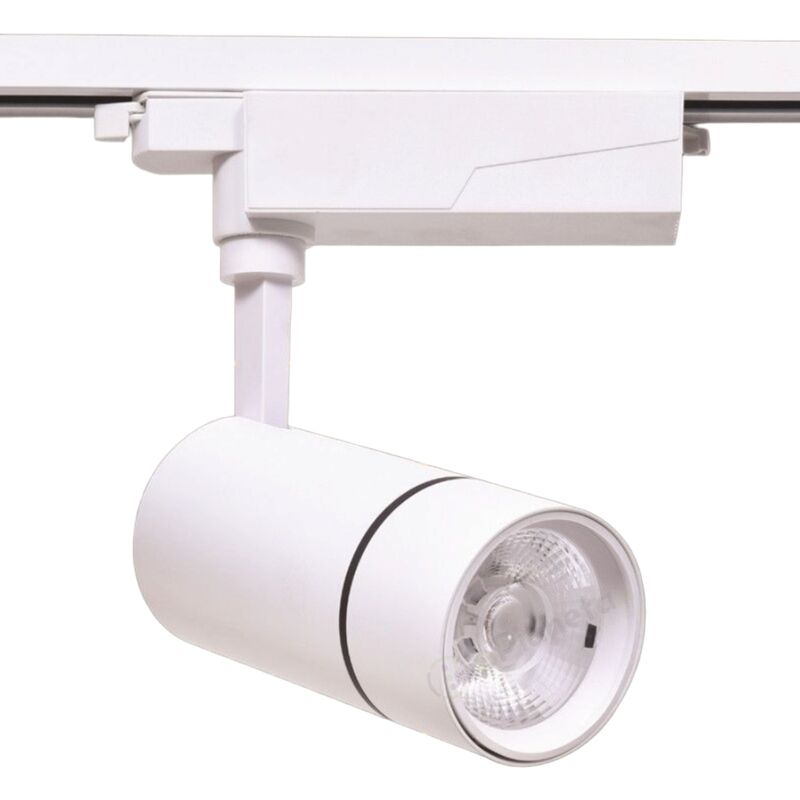 foto del prodotto faretto faro proiettore led per binario monofase 30w orientabile bianco luce fredda naturale calda calda