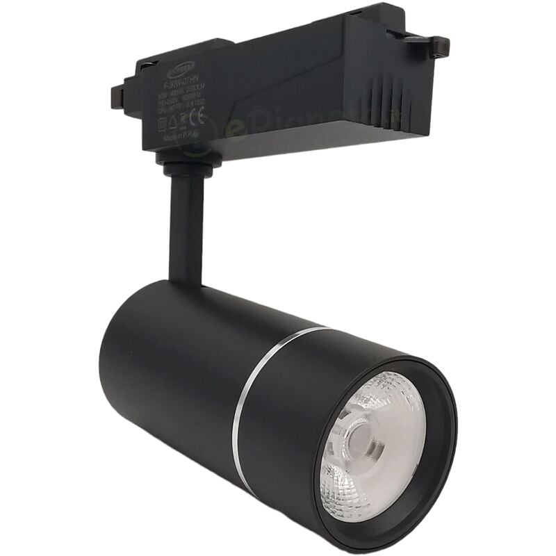 foto del prodotto faretto faro proiettore led per binario monofase 30w orientabile nero luce bianca naturale calda bianco freddo
