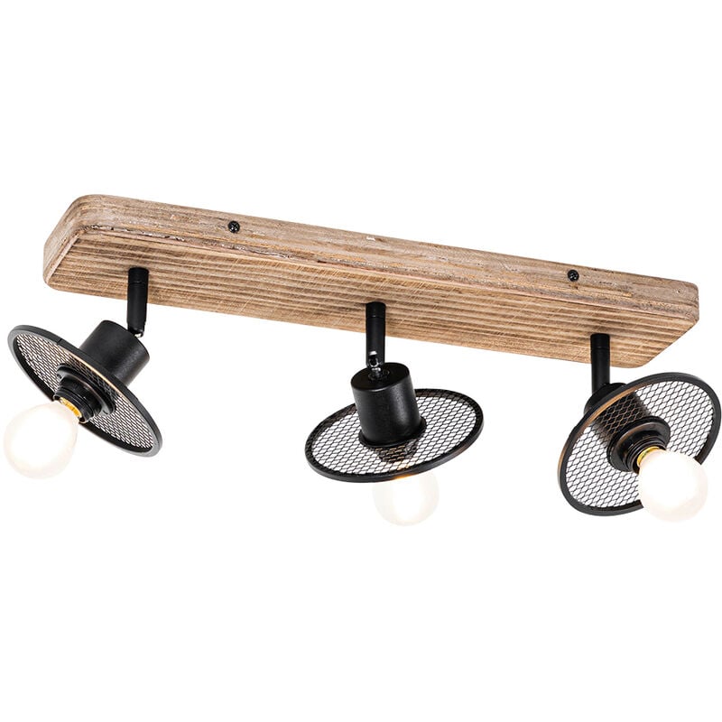 foto del prodotto faretto jasmijn - industriale - acciaio,legno - marrone nero - oblungo max. 3 x watt - qazqa