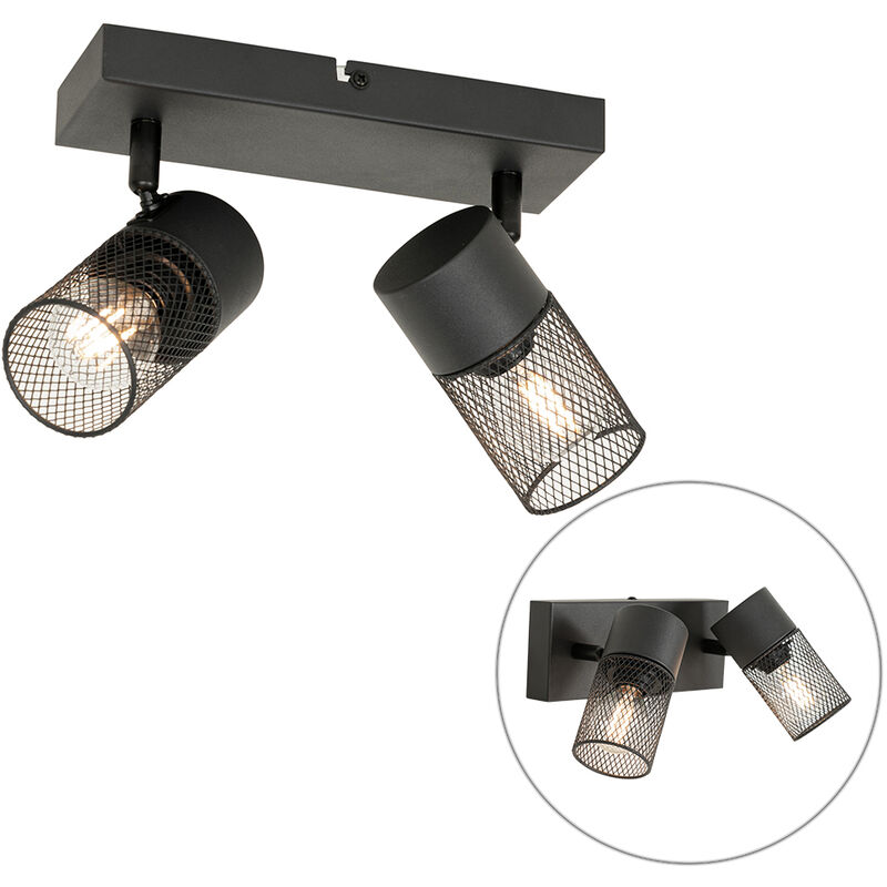 foto del prodotto faretto jim industriale acciaio nero oblungo max. 2 x watt qazqa