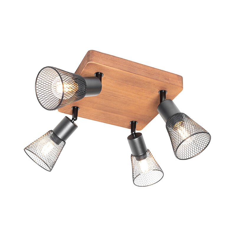 foto del prodotto faretto kristina industriale acciaio,legno nero marrone quadrato max. 4 x watt qazqa