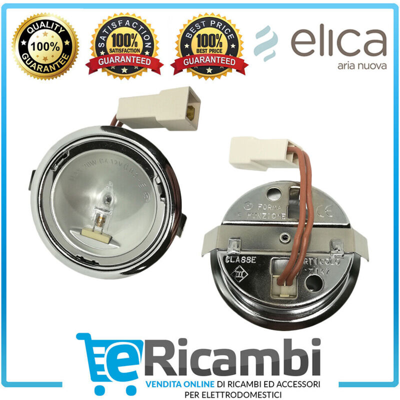 foto del prodotto faretto lampada alogena per cappa elica cromata tonda 20w 2006q, diametro interno 55mm, diametro esterno 68mm, ricambio originale ikone infinity maya