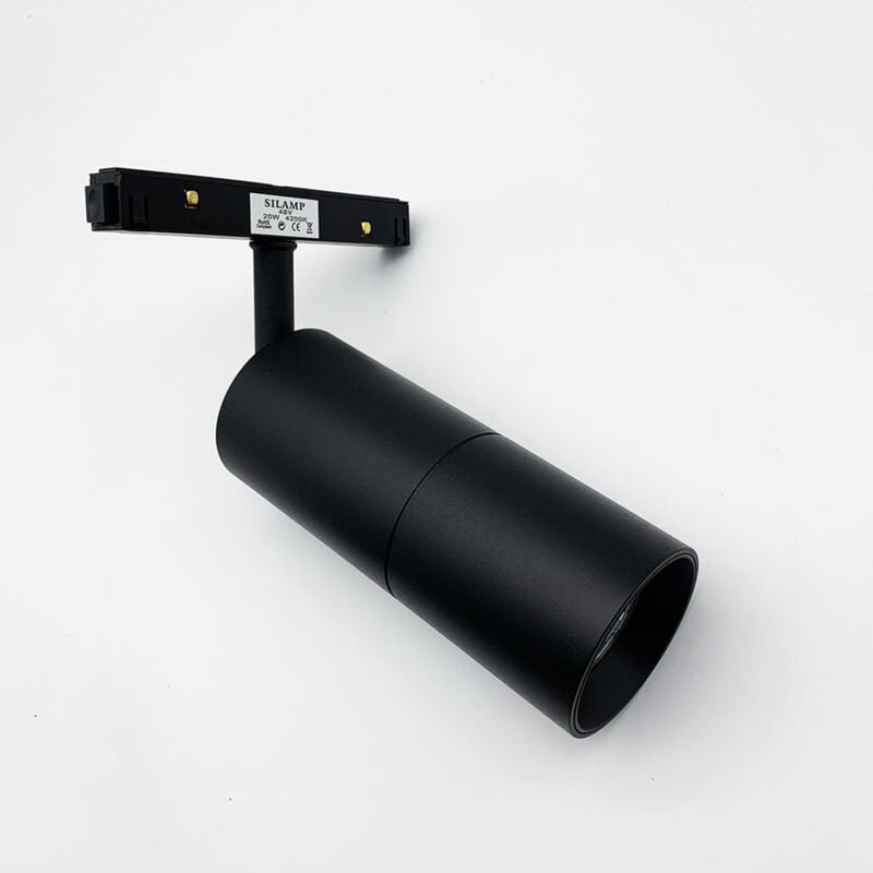 foto del prodotto faretto led 20w 48v magnetico per binario ad incasso nero direzionabileluce calda 3000k