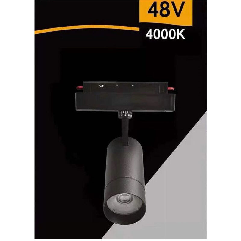 foto del prodotto faretto led 24w nero magnetico per binario monofase 48v luce 4000k 3000k cob 24w bianco naturale trade shop traesio