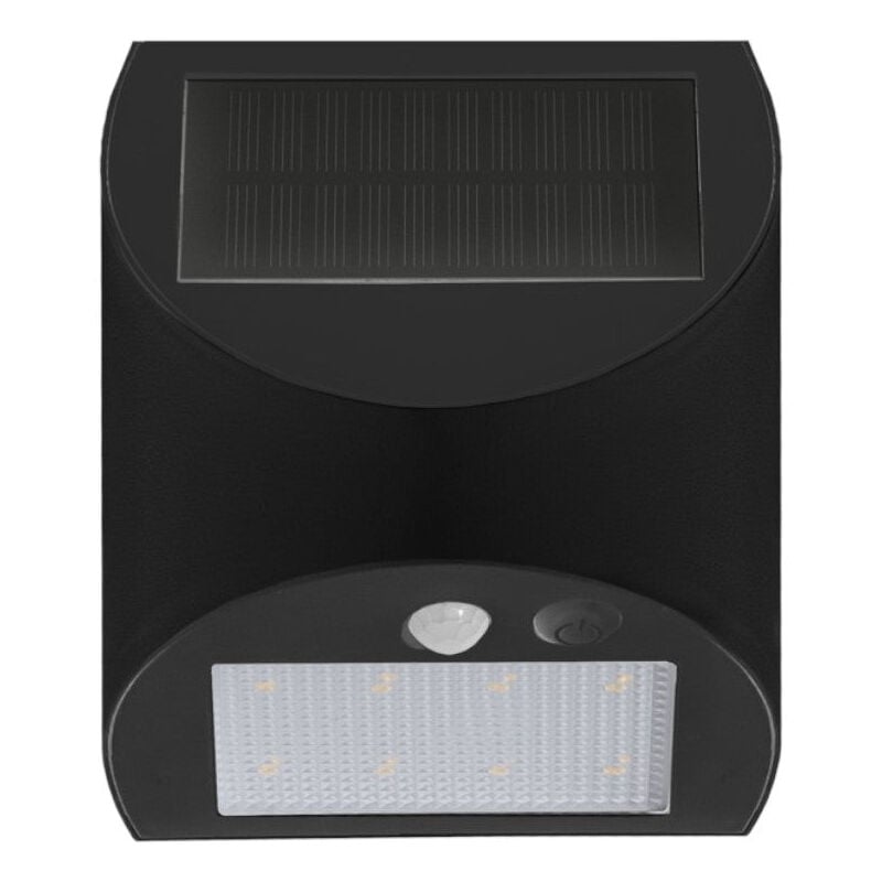 foto del prodotto faretto led 3w da esterno con sensore crepuscolare e di movimento pannello solare a batteria litio century arcadia max nero