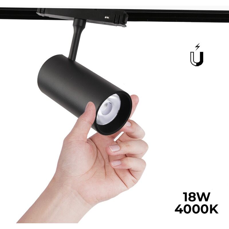 foto del prodotto faretto led a binario magnetico 48v 18w nero bianco neutro