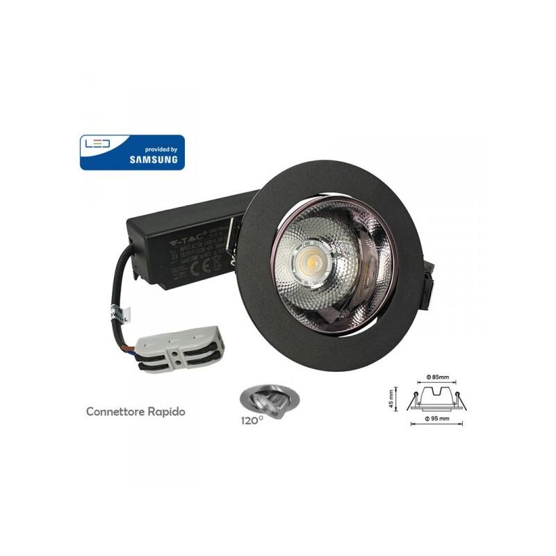 foto del prodotto faretto led cob da incasso 10w 4000k rotondo riflettore orientabile carcassa nera chip samsung sku 2120052