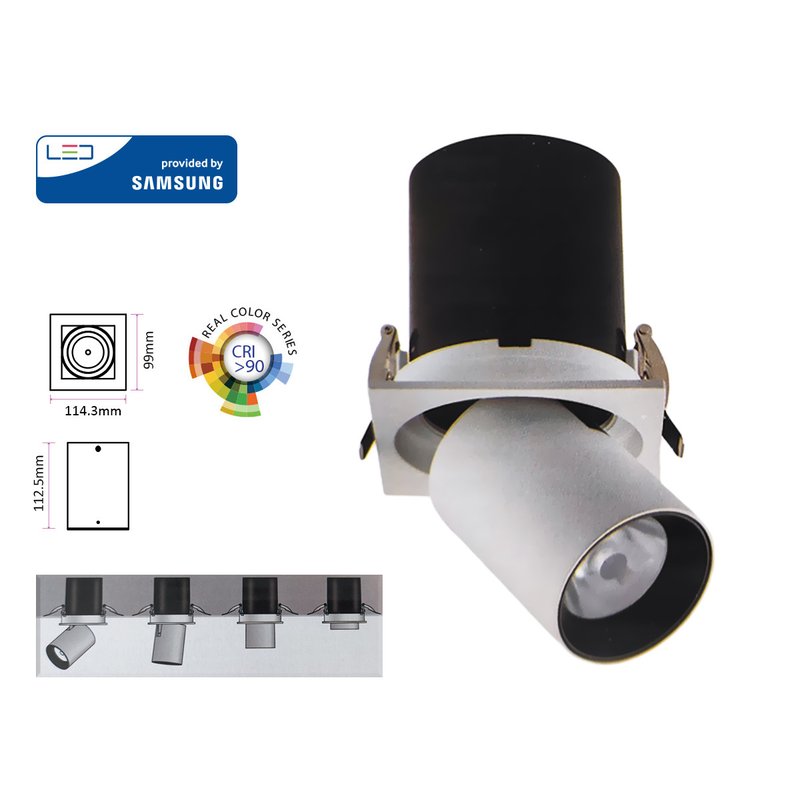 foto del prodotto faretto led cob da incasso 18w 4000k quadrato cri 90 angolo 24 orientabile snooker 360 chip samsung sku 20049