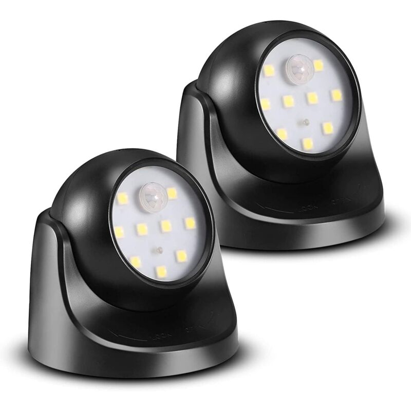 foto del prodotto faretto led con sensore di movimento, 2 unit , proiettore led wireless, 150 lumen, sfera rimovibile, rotazione e inclinazione di 360 gradi,