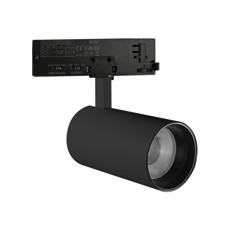 foto del prodotto faretto led da binario trifase potenzatemperatura colore dimmerabile 202530w 600040003000k nero atl080030 tb greenice