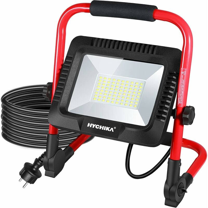 foto del prodotto faretto led da cantiere 50w, hychika ip65 impermeabile, faro led portatile con 6500k per esterno, lavori, giardini, garage, regola luminosit , cavo