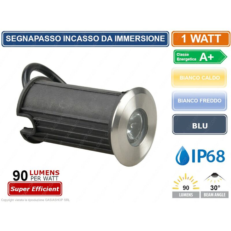 foto del prodotto faretto led da incasso ad immersione segnapasso calpestabile 1w ip68 colore luce bianco caldo