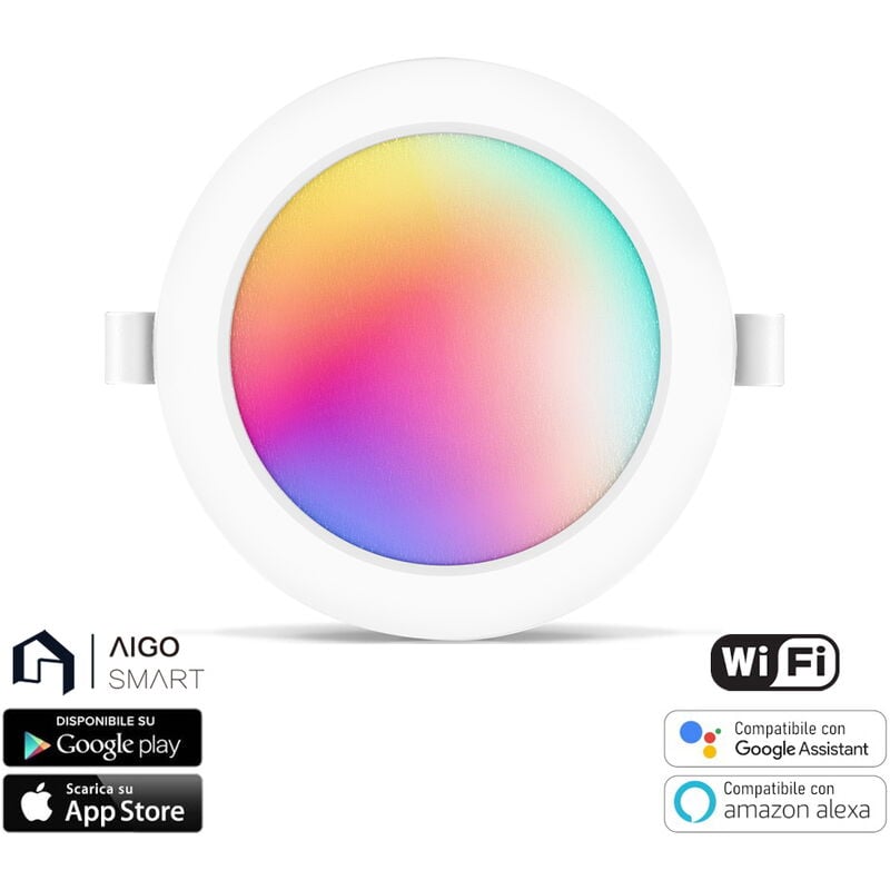 foto del prodotto faretto led da incasso smart 9w wifi rgb cct luce regolabile e dimmerabile aigostar