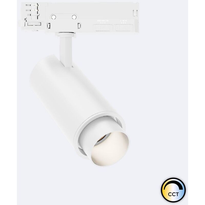foto del prodotto faretto led fasano bianco 20w cilindro regolabile cct per binario trifase 2700k 3200k 4000k selezionabile